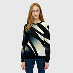 Свитшот женский Чёрно-белый с синим затемнением полосы, цвет: 3D-черный — фото 2