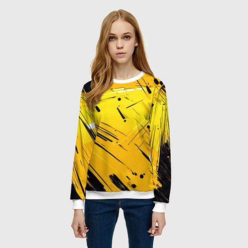 Женский свитшот Желтая краска на черном фоне / 3D-Белый – фото 3