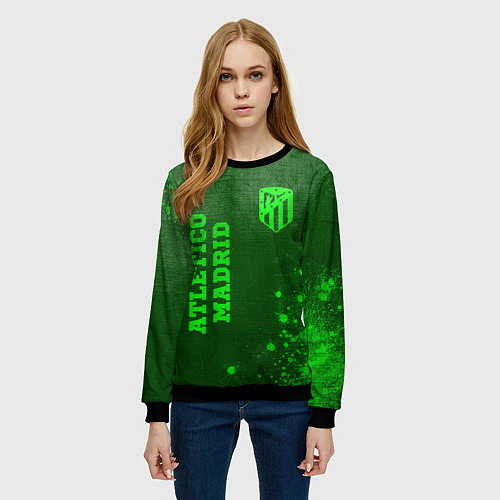 Женский свитшот Atletico Madrid - green gradient вертикально / 3D-Черный – фото 3