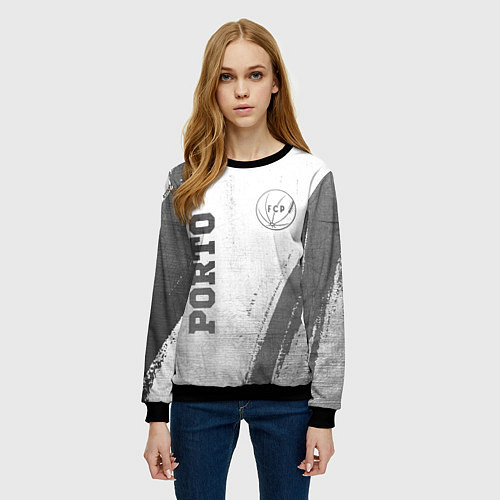 Женский свитшот Porto - white gradient вертикально / 3D-Черный – фото 3