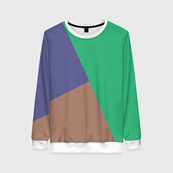 Свитшот женский Триада зелёный фиолетовый и коричневый геометричны, цвет: 3D-белый