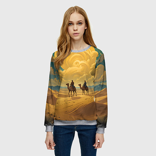 Женский свитшот В пустыне на верблюдах / 3D-Меланж – фото 3
