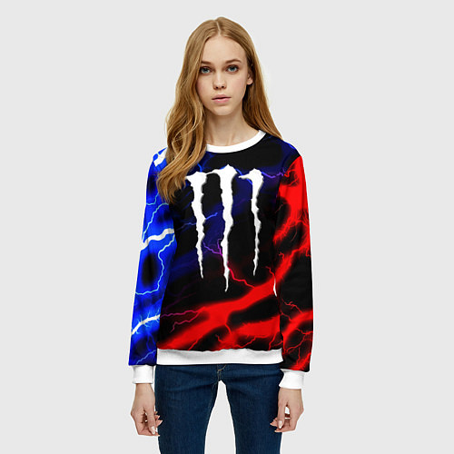 Женский свитшот Monster energy молнии неон / 3D-Белый – фото 3