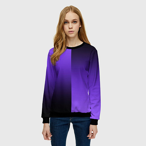 Женский свитшот Чёрно-сиреневый градиент пополам / 3D-Черный – фото 3