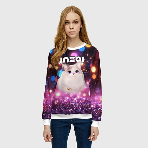 Женский свитшот Inzoi кошечка и логотип / 3D-Белый – фото 3