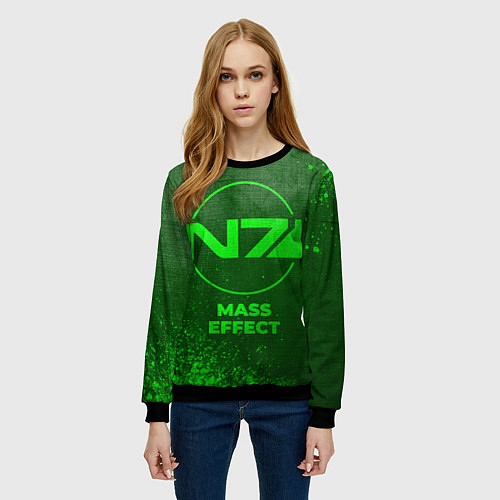 Женский свитшот Mass Effect - green gradient / 3D-Черный – фото 3