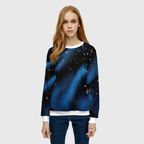 Женский свитшот Синяя волнистая текстура на черном / 3D-Белый – фото 3