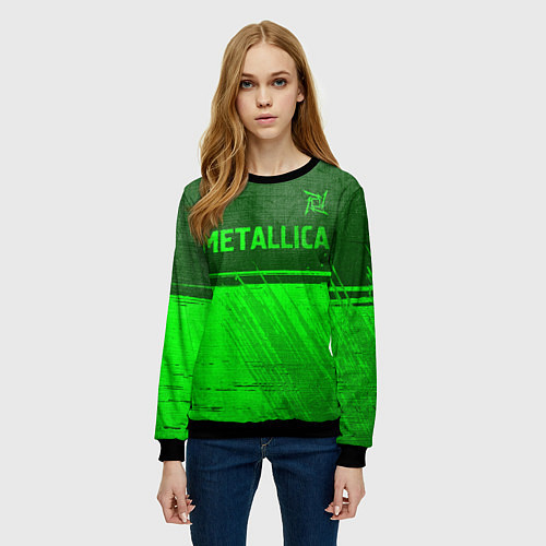Женский свитшот Metallica - green gradient посередине / 3D-Черный – фото 3
