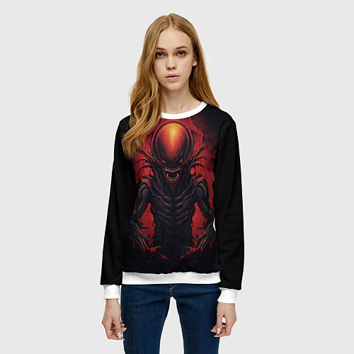 Женский свитшот Злой инопланетянин из портала / 3D-Белый – фото 3