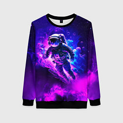 Свитшот женский Космонавт в неоновых облаках, цвет: 3D-черный