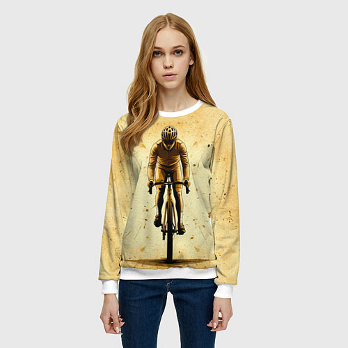 Женский свитшот Трековый велосипедист на бежевом / 3D-Белый – фото 3