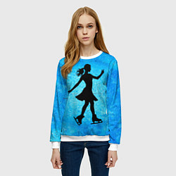 Свитшот женский Фигуристка на синем, цвет: 3D-белый — фото 2