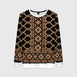 Женский свитшот Золотые узоры на черном с канатами - вышиванка руб