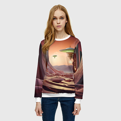 Женский свитшот Фантастический инопланетный город / 3D-Белый – фото 3