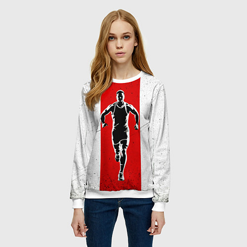 Женский свитшот Легкоатлет на красно-белом / 3D-Белый – фото 3