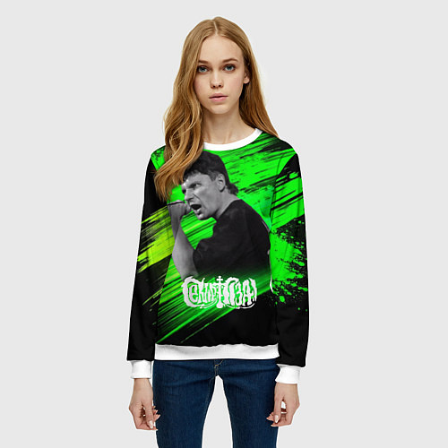 Женский свитшот Юрий Хой с микрофоном / 3D-Белый – фото 3