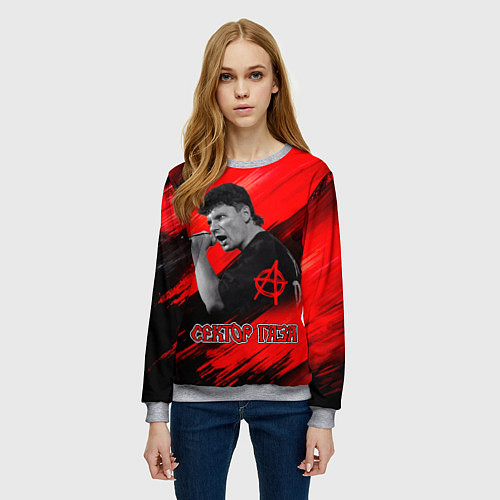 Женский свитшот Юрий Хой красно-черный фон / 3D-Меланж – фото 3