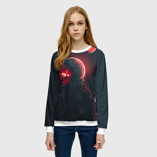 Женский свитшот Череп космонавта в красном свете / 3D-Белый – фото 3