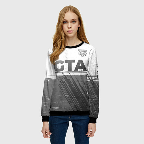 Женский свитшот GTA - white gradient посередине / 3D-Черный – фото 3