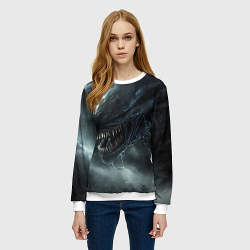 Женский свитшот Чужой с открытой пастью / 3D-Белый – фото 3