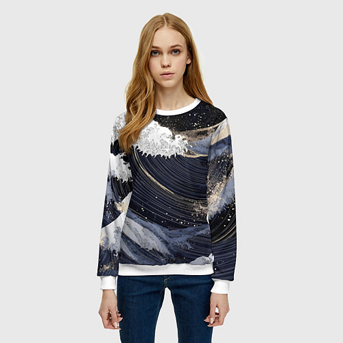 Женский свитшот Волны моря с блестками / 3D-Белый – фото 3