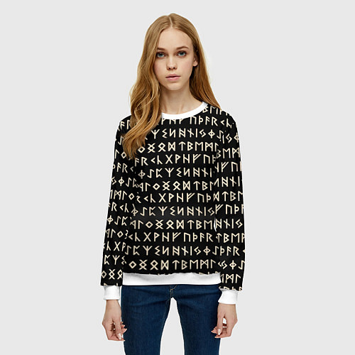Женский свитшот Древние руны викингов / 3D-Белый – фото 3