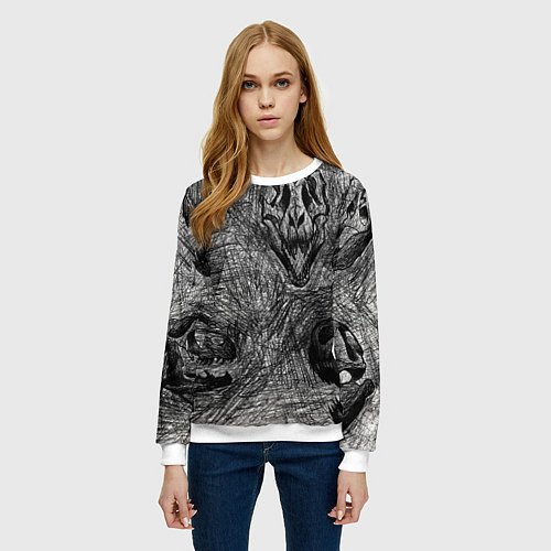 Женский свитшот Черепа динозавров - эскиз / 3D-Белый – фото 3