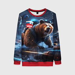 Свитшот женский Русский медведь кибер-война, цвет: 3D-красный