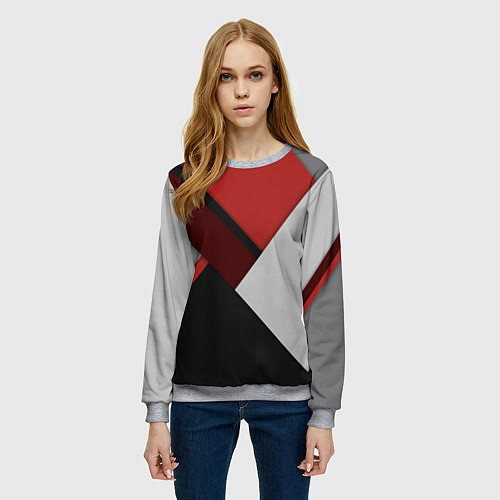 Женский свитшот Color black red grey / 3D-Меланж – фото 3