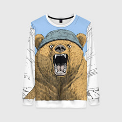 Свитшот женский Злой орущий медведь, цвет: 3D-белый