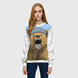 Свитшот женский Злой орущий медведь, цвет: 3D-белый — фото 2