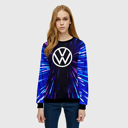 Женский свитшот Volkswagen neon energy / 3D-Черный – фото 3