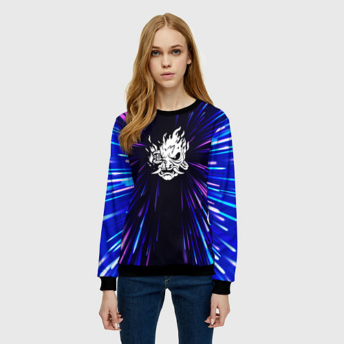 Женский свитшот Cyberpunk 2077 neon energy / 3D-Черный – фото 3