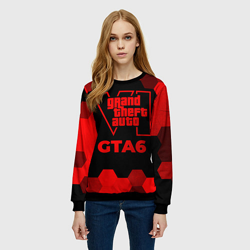Женский свитшот GTA6 - red gradient / 3D-Черный – фото 3