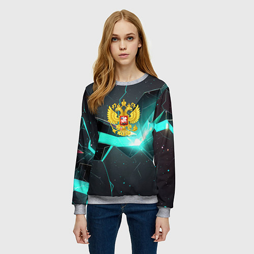 Женский свитшот Неоновые плиты и золотой герб РФ / 3D-Меланж – фото 3