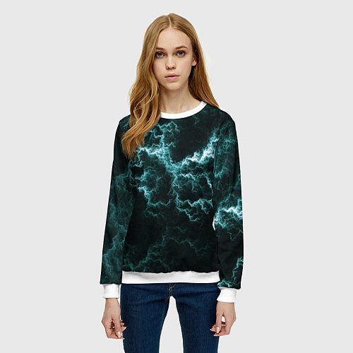 Женский свитшот Lightning light blue line / 3D-Белый – фото 3