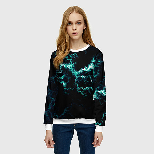 Женский свитшот Lightning light blue glow / 3D-Белый – фото 3