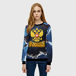 Свитшот женский Герб России в объемной стене, цвет: 3D-черный — фото 2