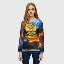 Свитшот женский Россия герб и огонь, цвет: 3D-меланж — фото 2