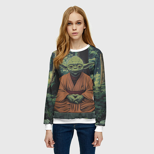 Женский свитшот Йода в лесу / 3D-Белый – фото 3