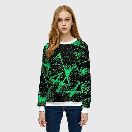 Женский свитшот A light green triangle with dots / 3D-Белый – фото 3