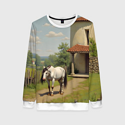 Свитшот женский Старый домик и лошадь, цвет: 3D-белый