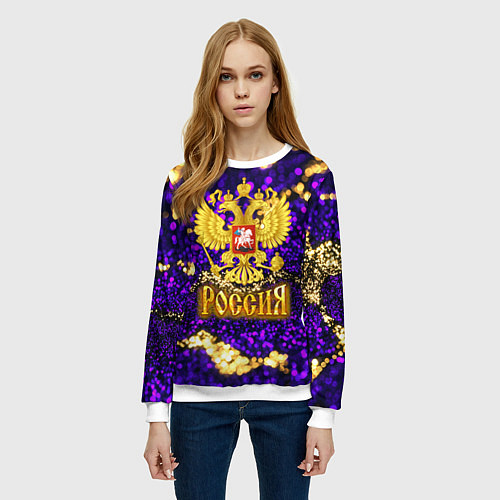 Женский свитшот Россия - фиолетовая текстура / 3D-Белый – фото 3