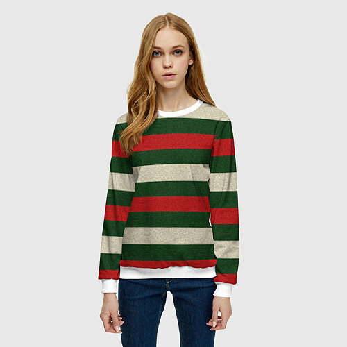 Женский свитшот Цветные лини текстура ткани / 3D-Белый – фото 3