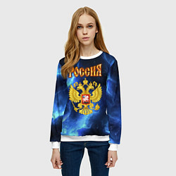 Свитшот женский Герб России - синее пламя, цвет: 3D-белый — фото 2