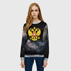 Свитшот женский Герб России на черном небе, цвет: 3D-меланж — фото 2