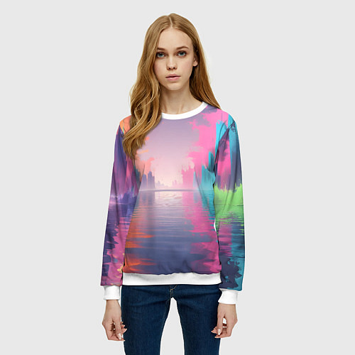 Женский свитшот Город в розовом тумане / 3D-Белый – фото 3