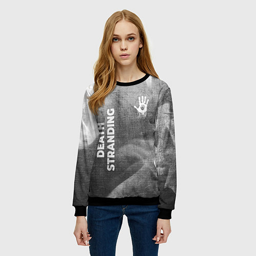 Женский свитшот Death Stranding - grey gradient вертикально / 3D-Черный – фото 3