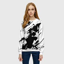 Свитшот женский Брызги и штрихи черной краски, цвет: 3D-белый — фото 2