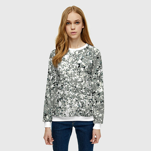 Женский свитшот Серый абстрактный с белыми кляксами / 3D-Белый – фото 3